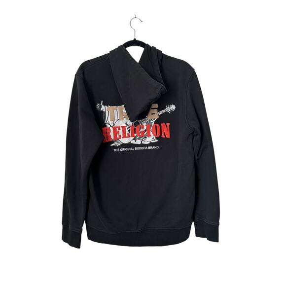 True Religion Men's Large Black Jacket Graphic Print Buddha Logo Zip Up Hoodie L - Picture 1 of 11